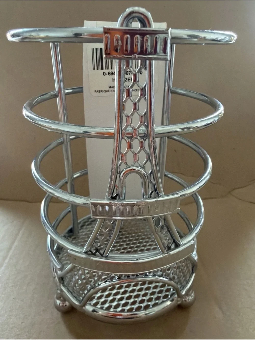 MAKEUP BRUSHES PENS PENCIL HOLDER UTENSILS VANITY PARIS EIFFEL TOWER CHROME NEW